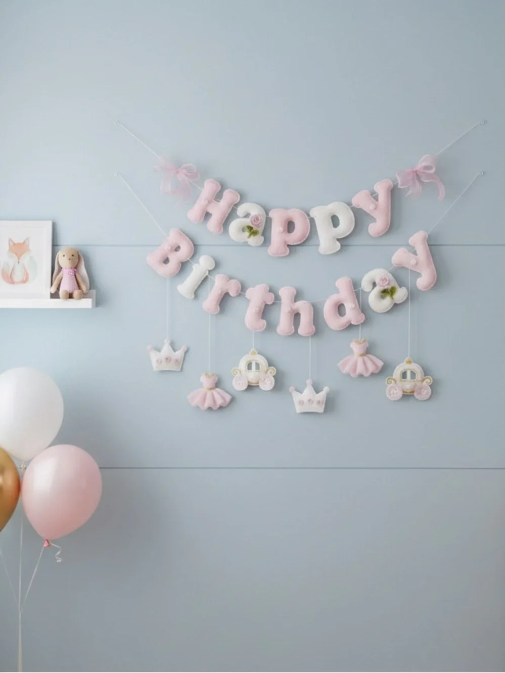 Pink Princess Happy Birthday Felt Bunting | Girl Party Decor
